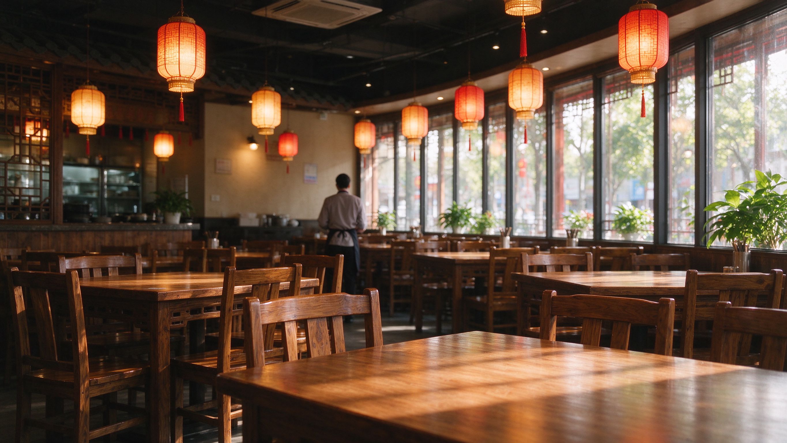 餐饮门店实景，整洁的连锁品牌店面